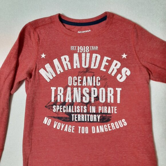 BOYS NAUTICAL PIRATE MARITIME Long Sleeve Tee, Arizona Oceanic Red Tshirt, 8 Med - Picture 1 of 8